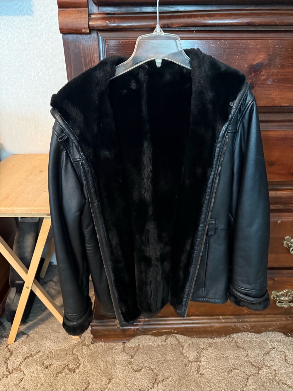 Black Faux Fur-Lined Leather Jacket